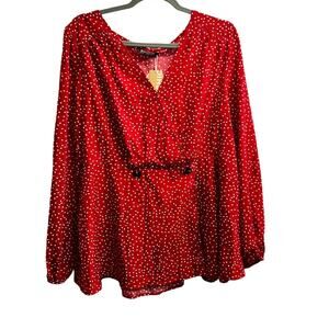 BLOOMCHIC Red With White Polka Dot Design Elastic Waist Top Size 14/16